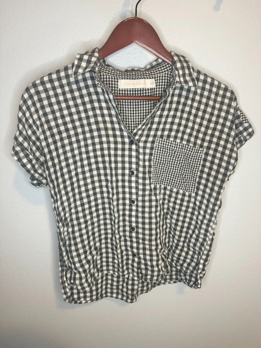 Statement Short Sleeved Black and White Gingham Button Up Top -XSP